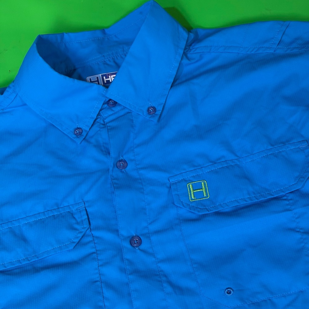 Heybo‎ Vented Fishing Shirt Mens S Blue S/S Ripstop Performance Hiking Camping